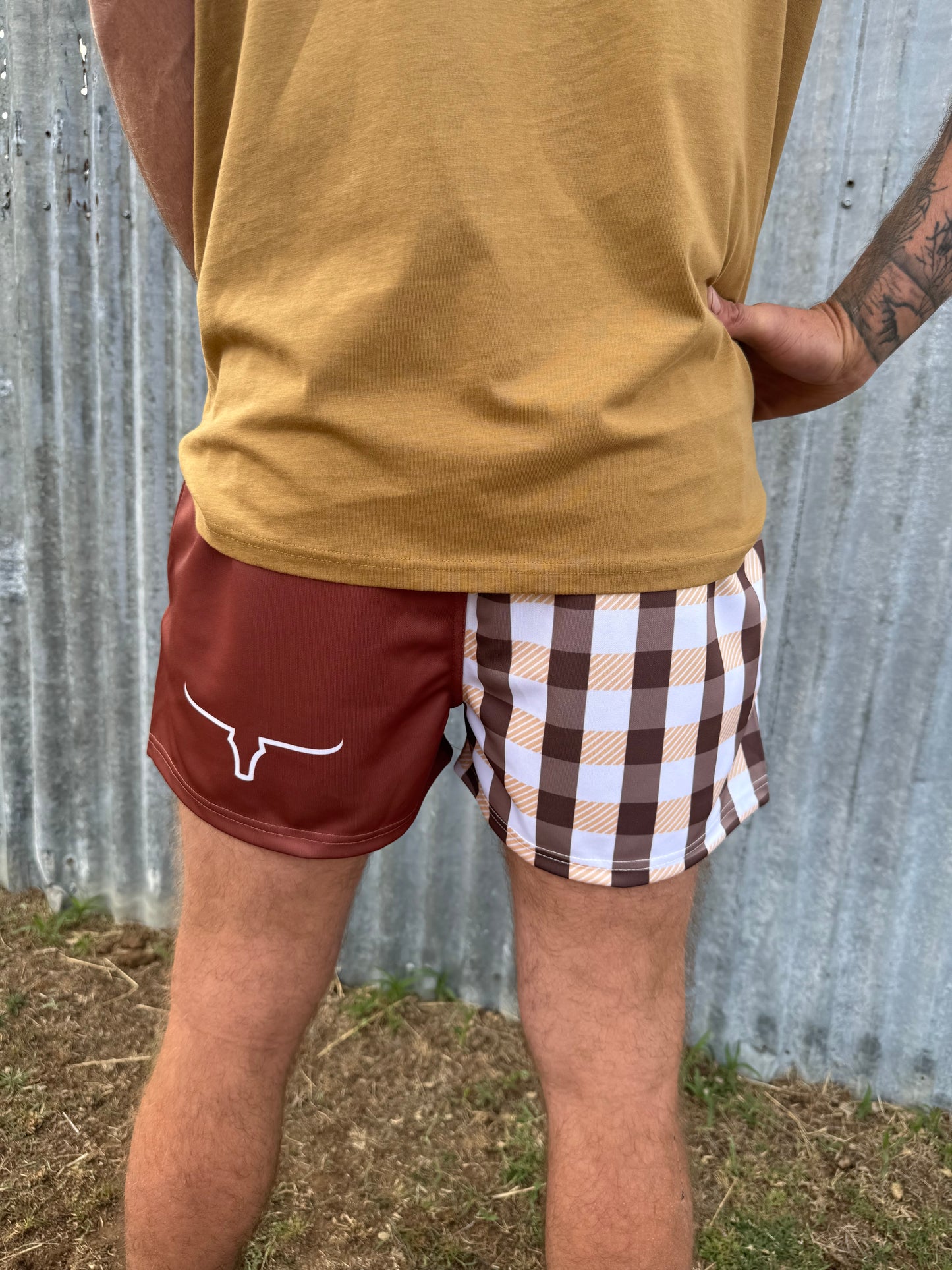 The Moolort Brown & Gingham Check Footy Shorts