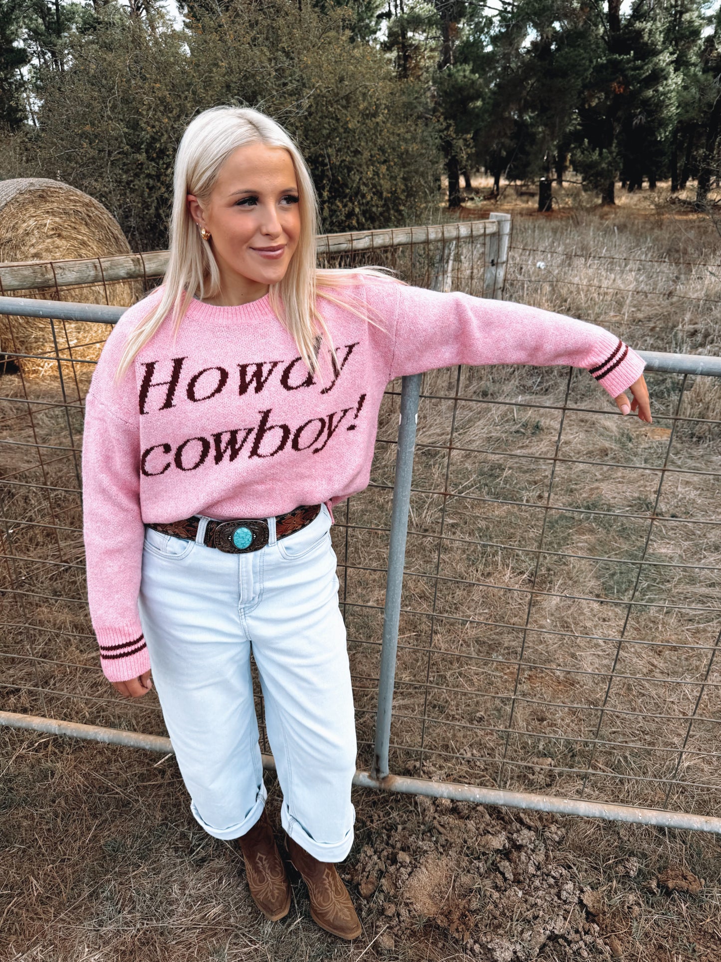 Howdy Cowboy Knitted Jumper – Pink