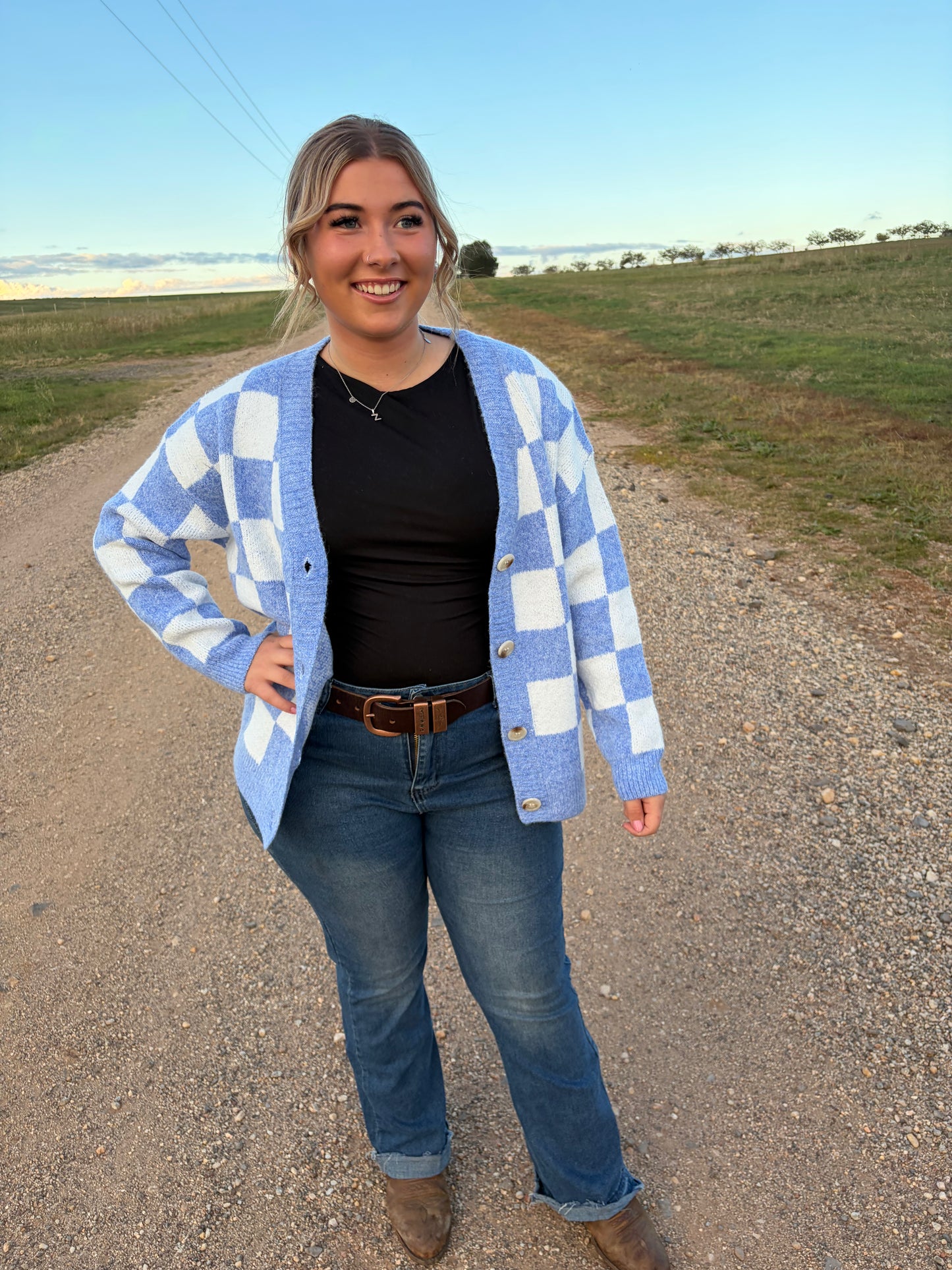 Bessie Blue Checked Cardigan