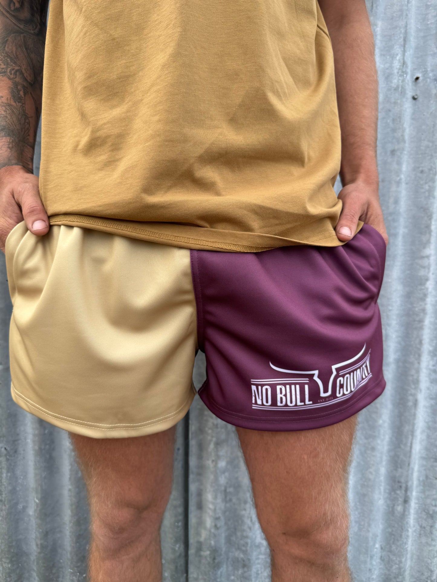 Maroon/Sand Footy Shorts