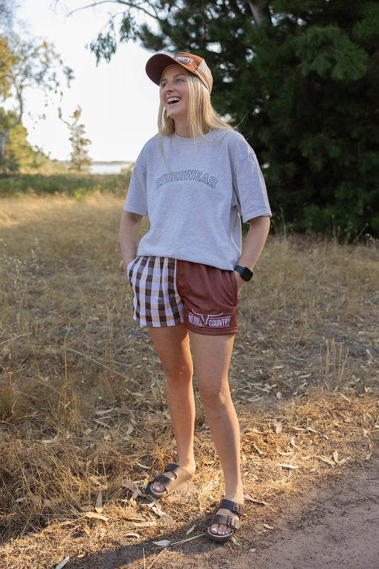 The Moolort Brown & Gingham Check Footy Shorts