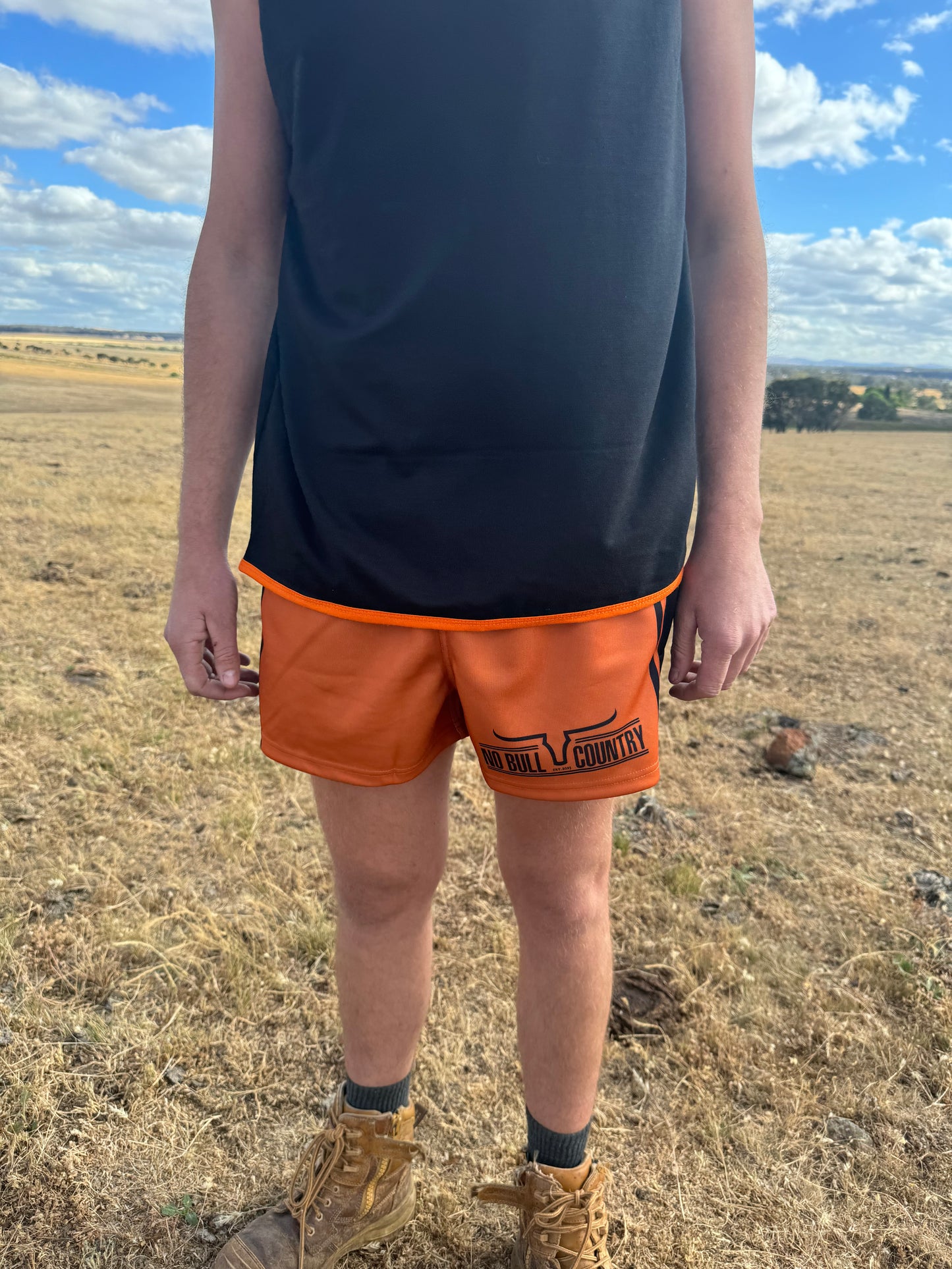 Moolort Footy Shorts Burnt Orange/Black