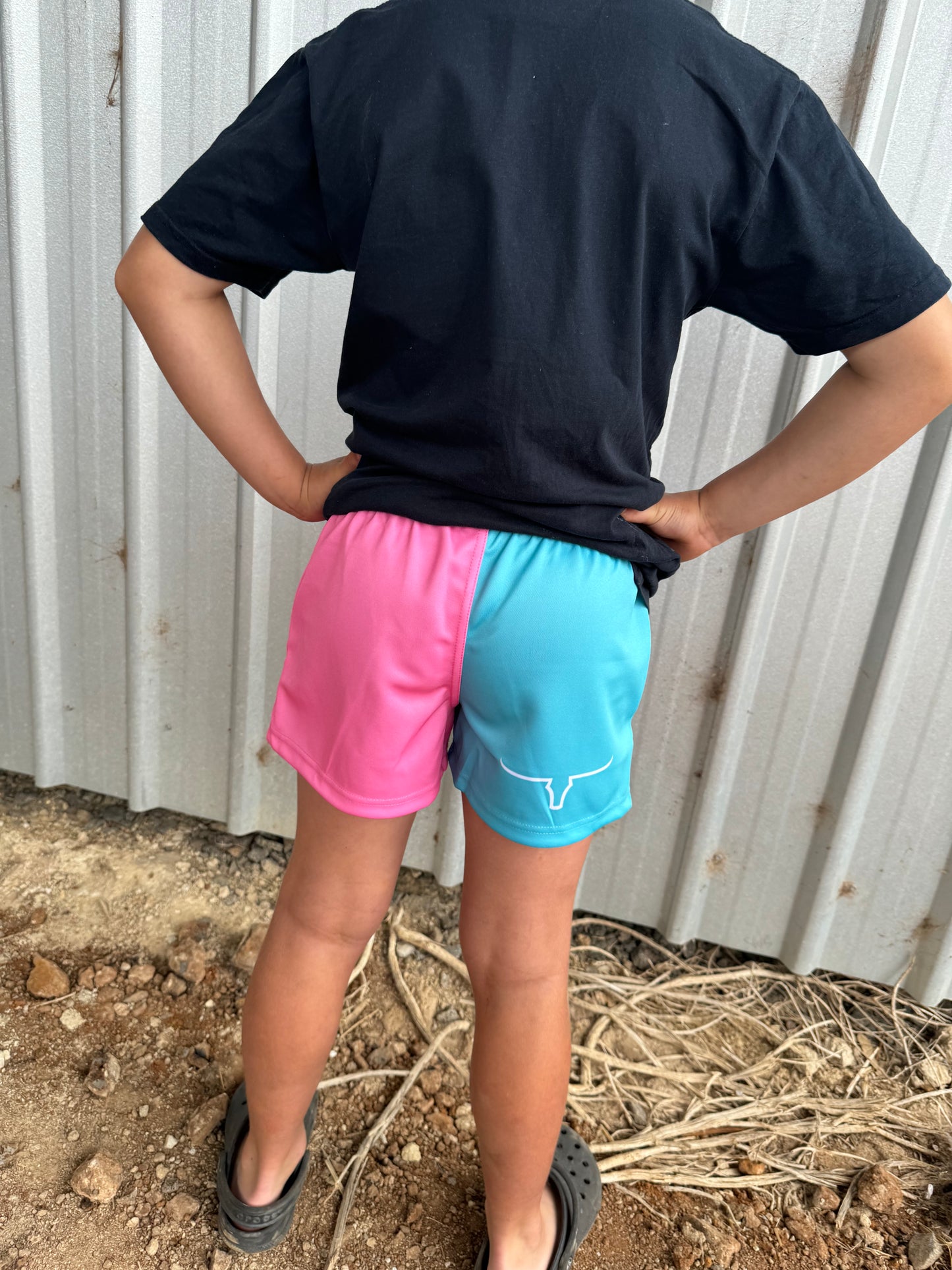 Moolort Kids Footy Shorts PINK/AQUA