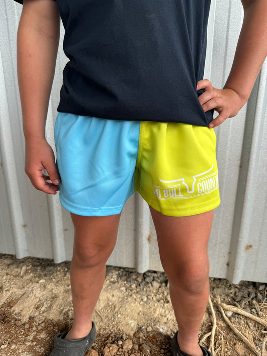 Moolort Kids Footy Shorts LIME/AQUA