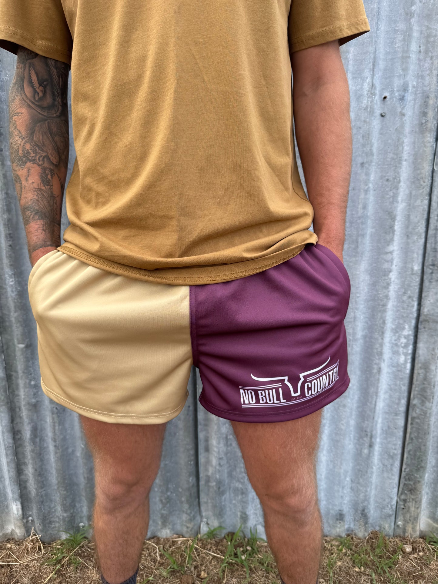 Maroon/Sand Footy Shorts