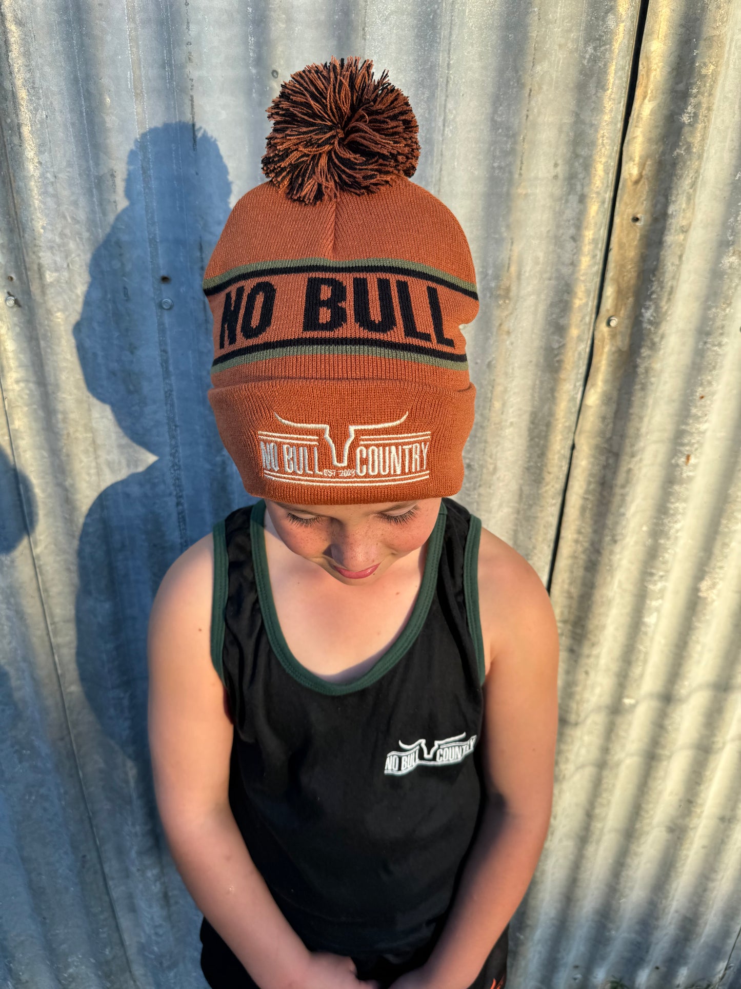 Bundy Beanie Rust/Tan Green & Balck