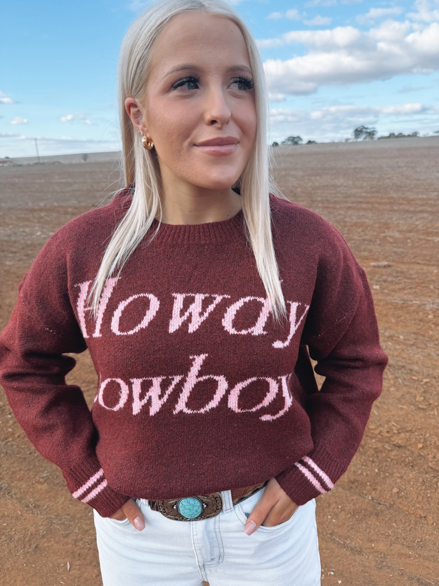 Howdy Cowboy Wine/Pink Knit Jumper