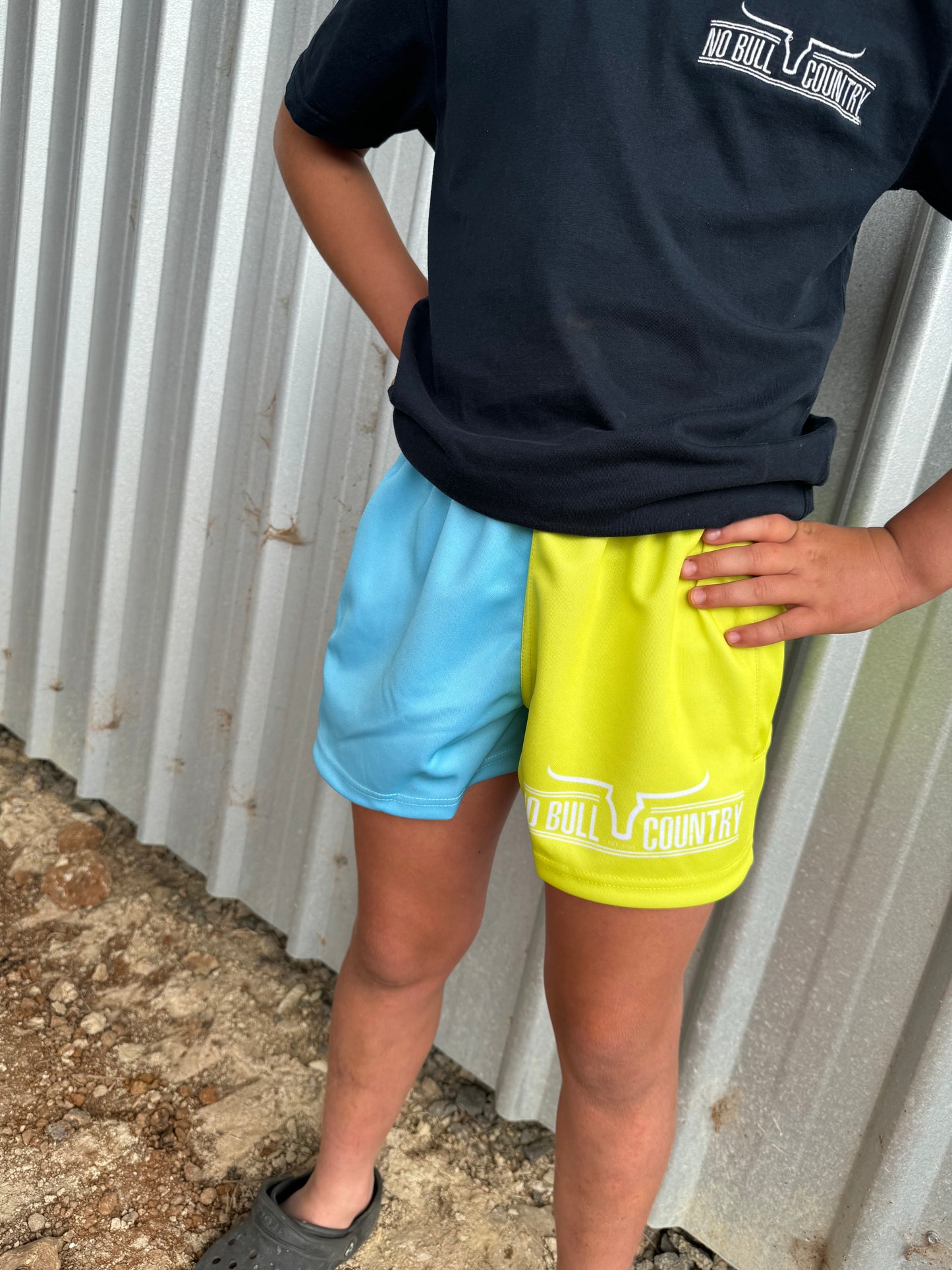 Moolort Kids Footy Shorts LIME/AQUA