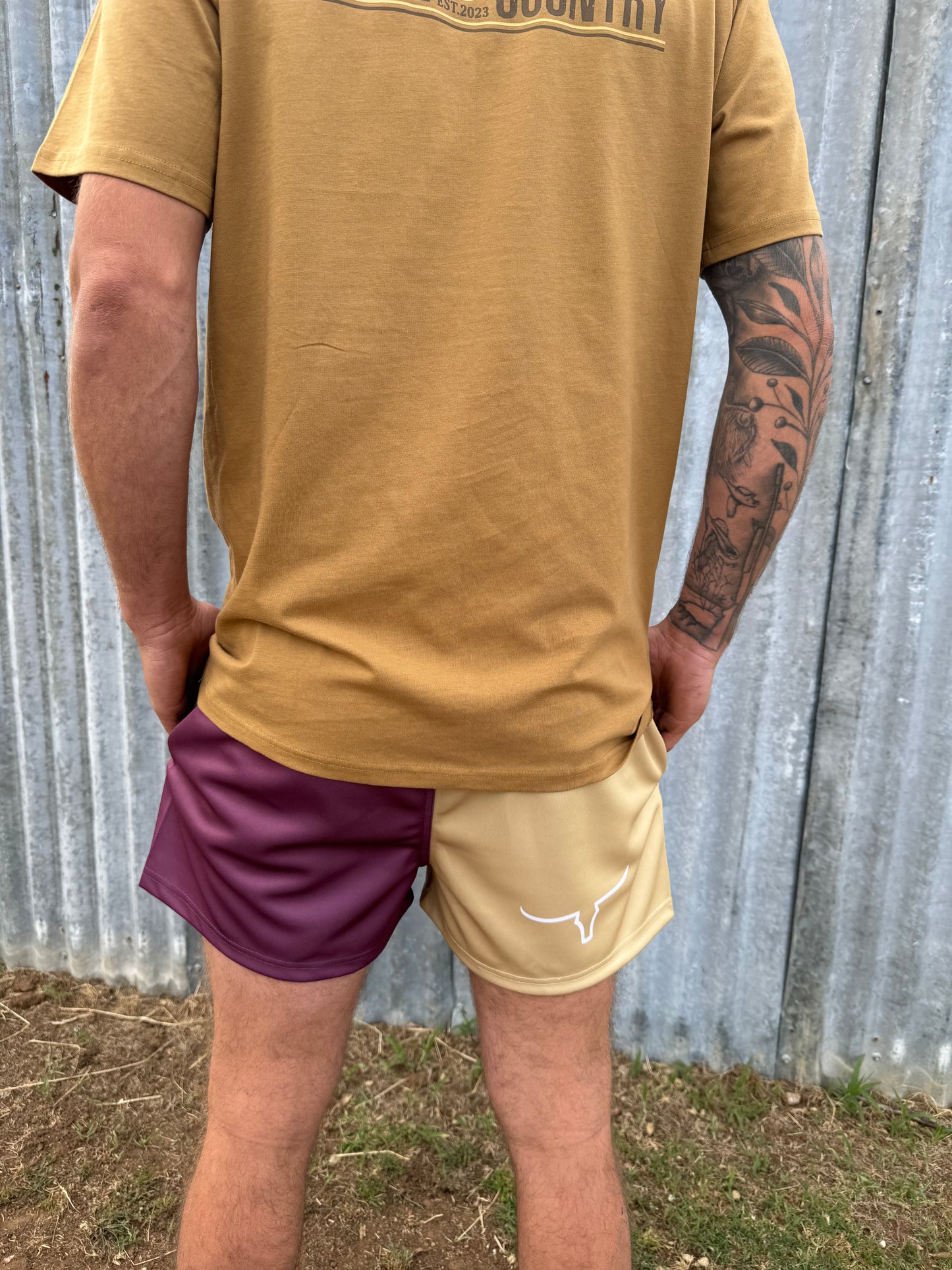 Maroon/Sand Footy Shorts