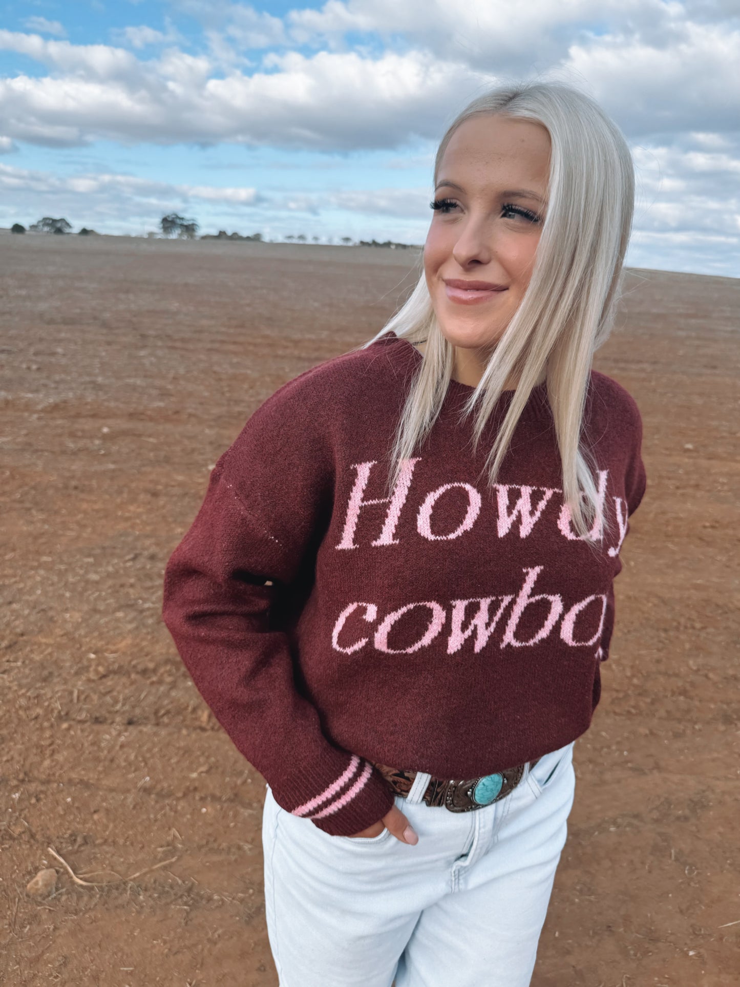 Howdy Cowboy Wine/Pink Knit Jumper