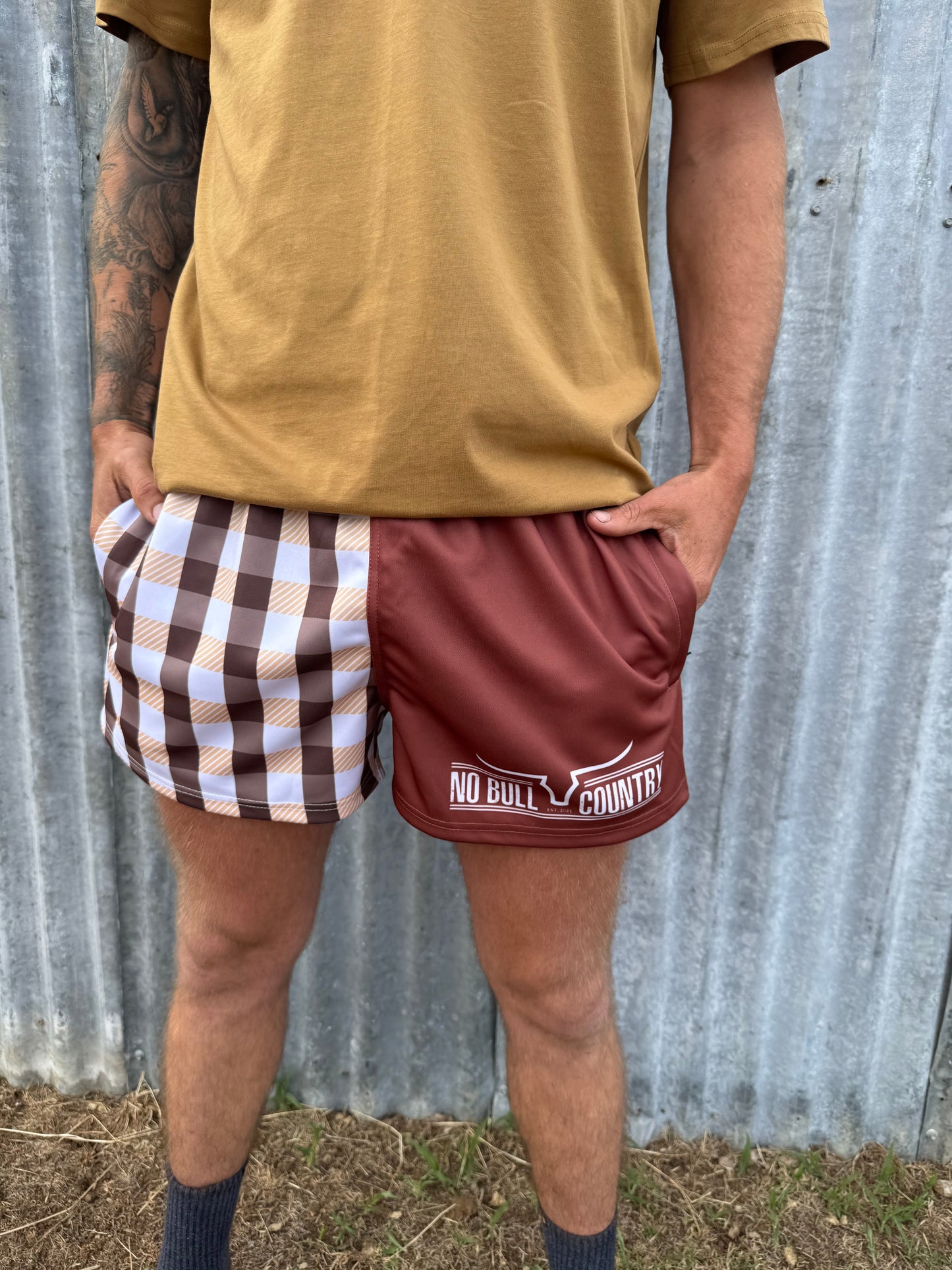 The Bailey Brown & Gingham Check Footy Shorts