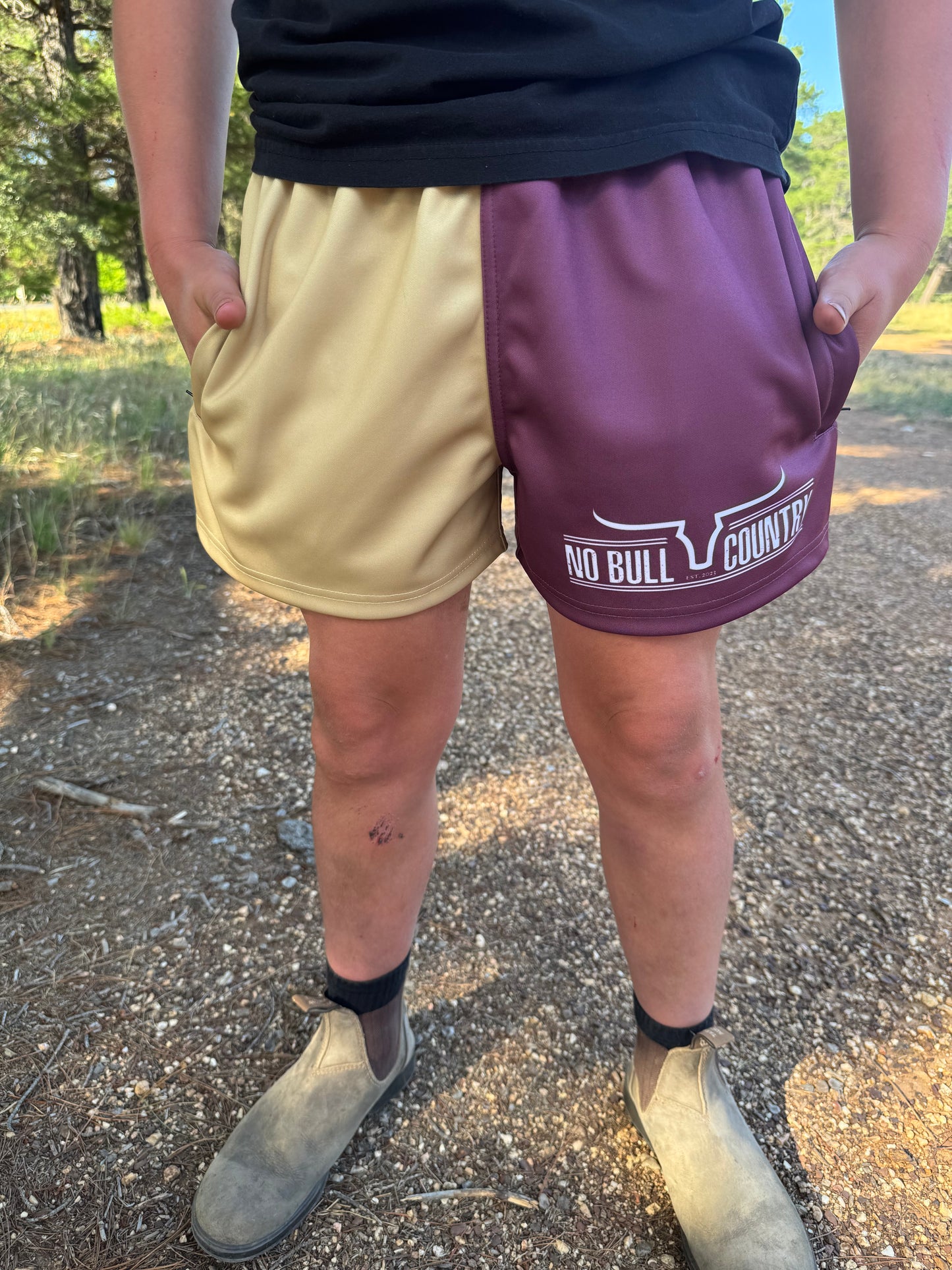 Maroon/Sand Footy Shorts