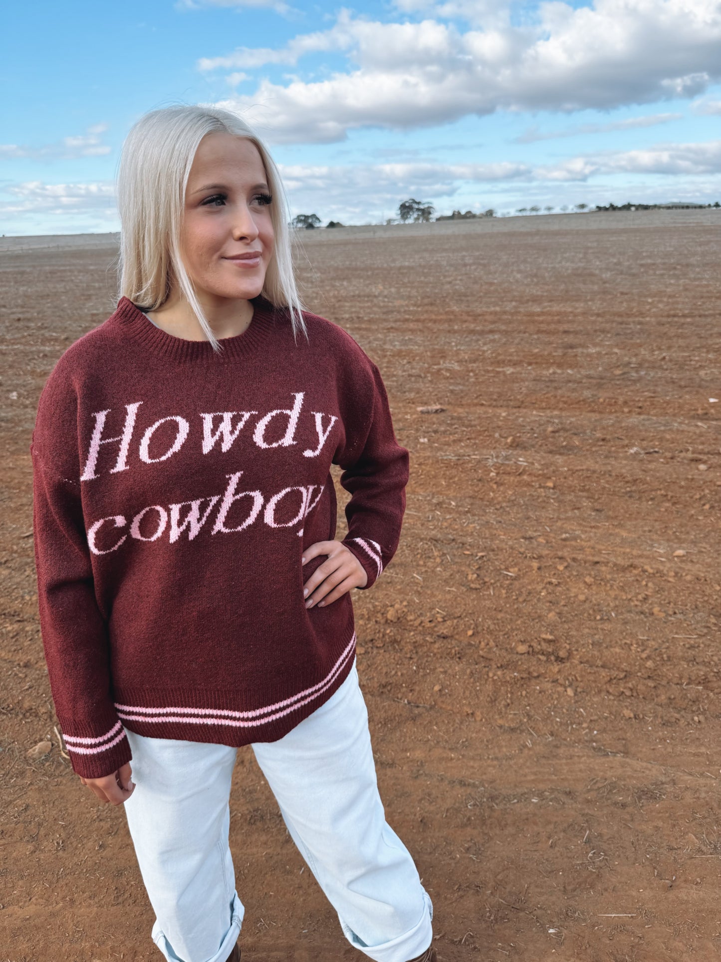 Howdy Cowboy Wine/Pink Knit Jumper