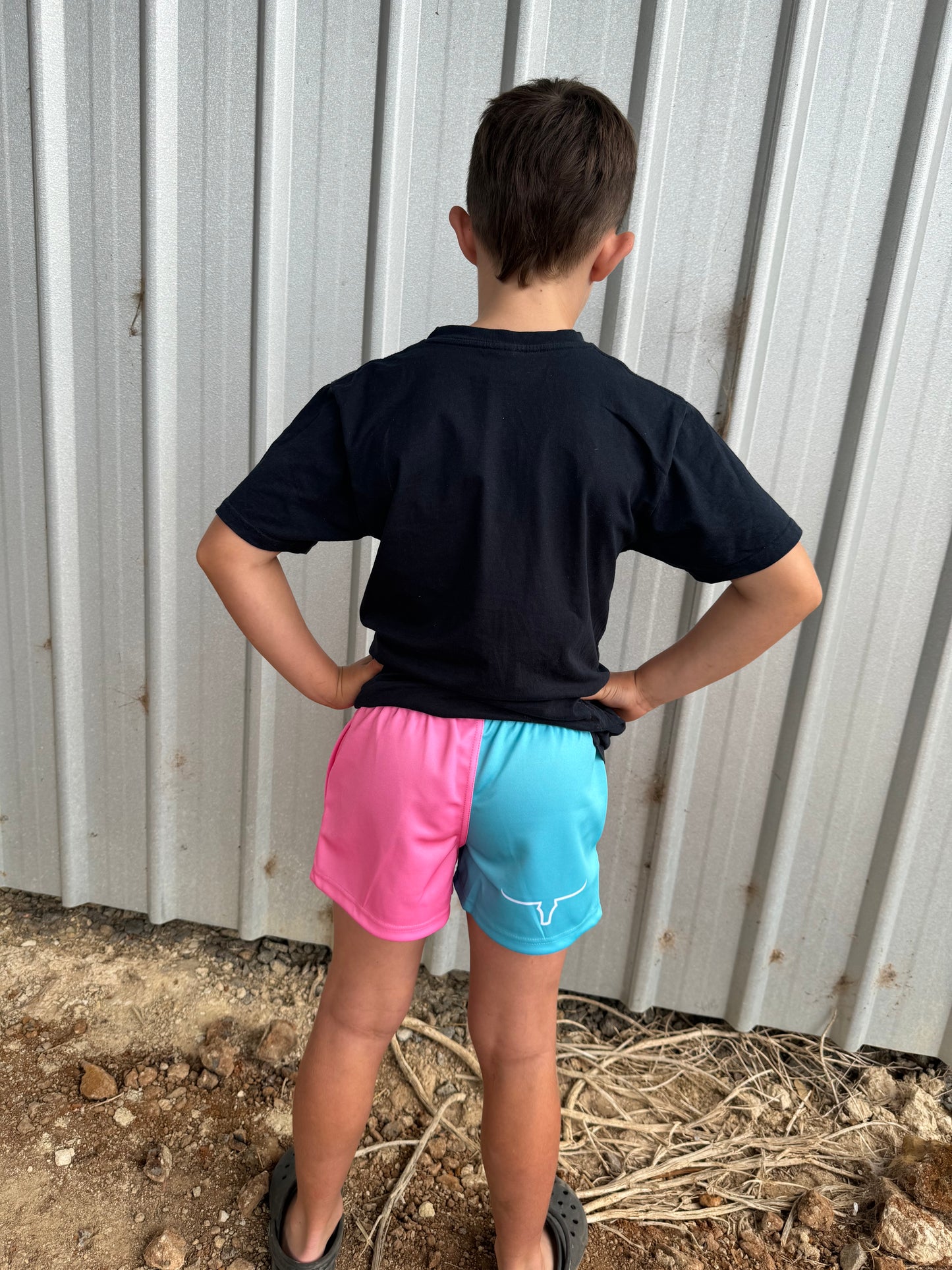 Moolort Kids Footy Shorts PINK/AQUA