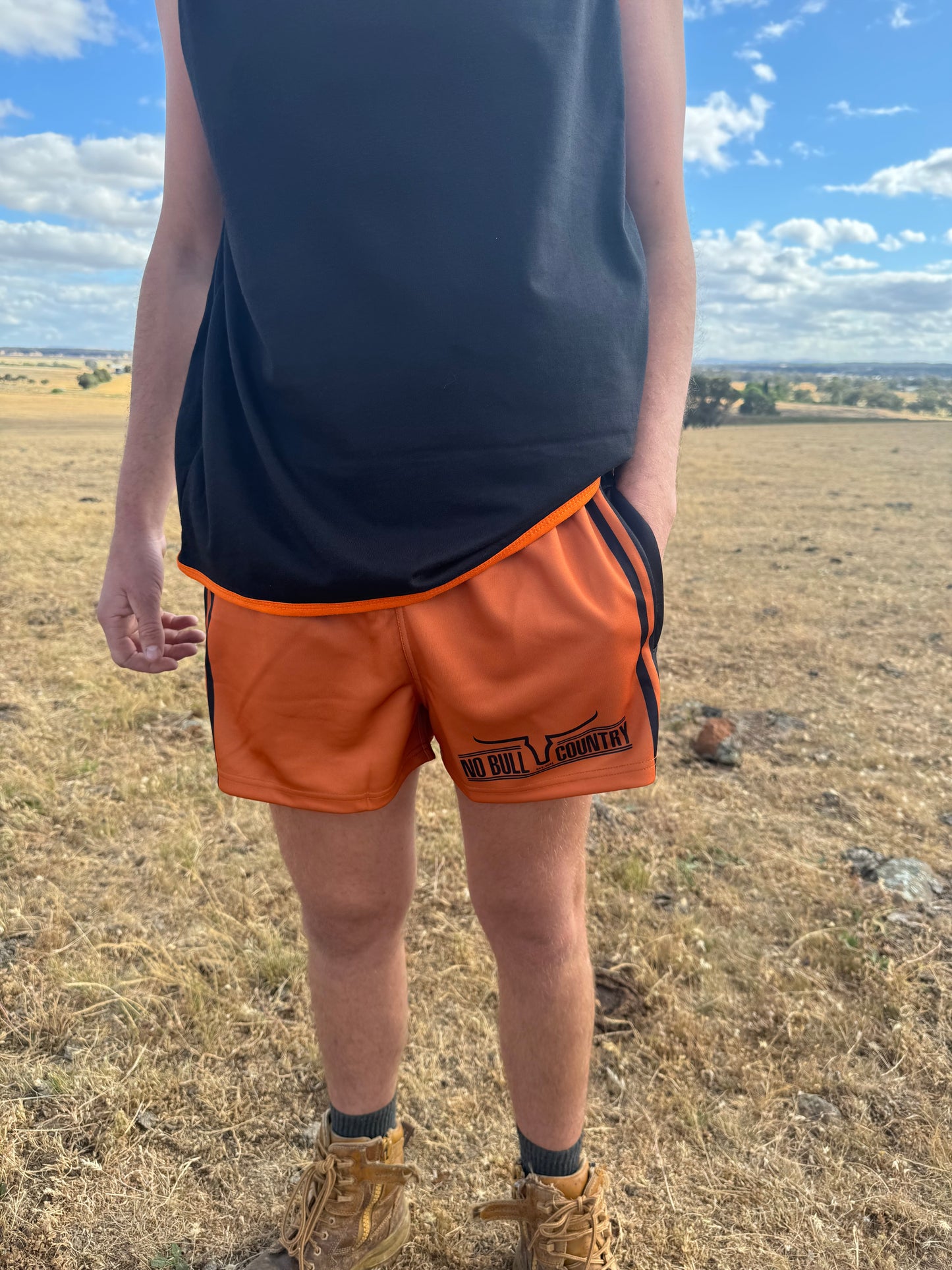 Moolort Footy Shorts Burnt Orange/Black