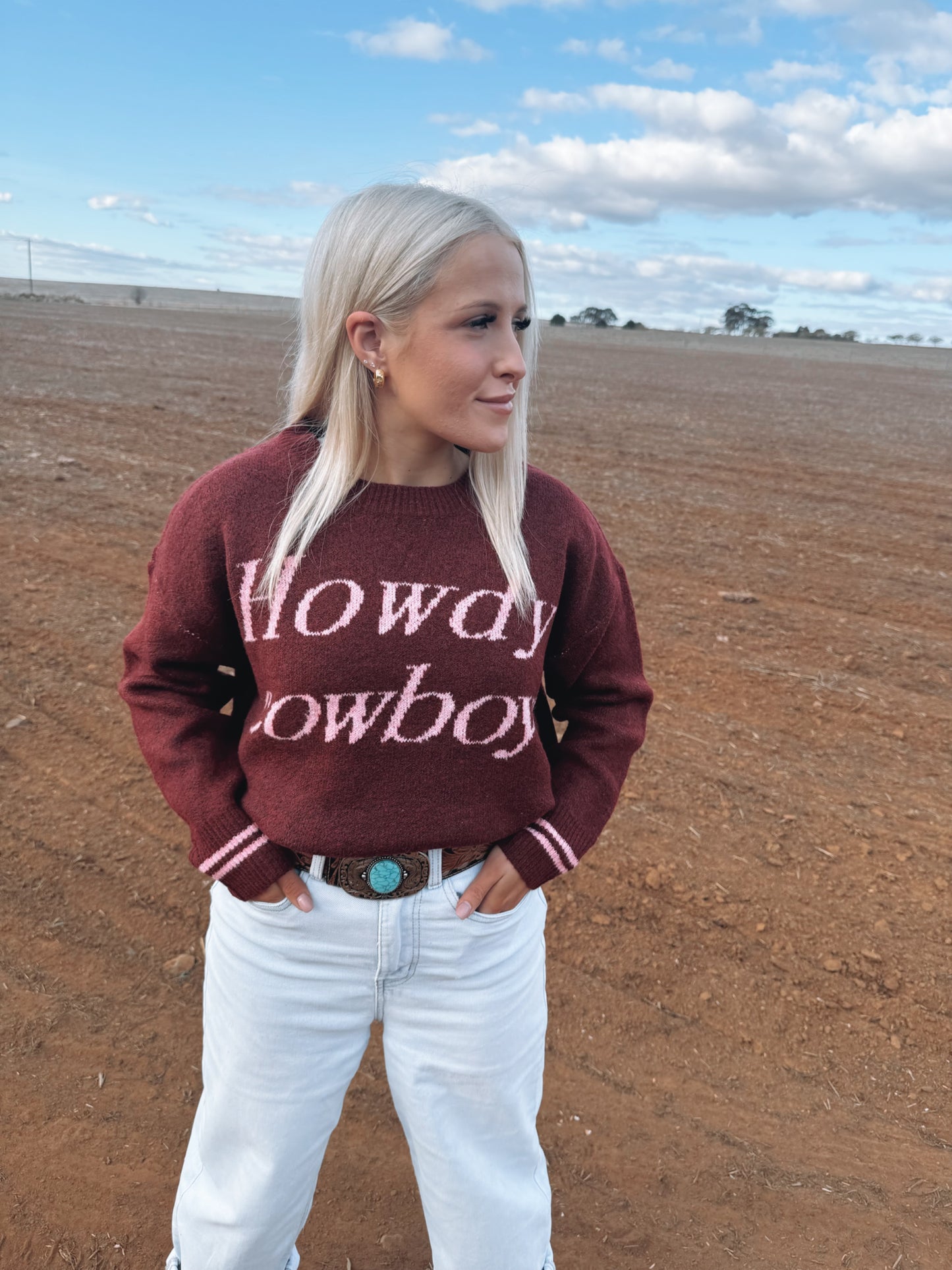 Howdy Cowboy Wine/Pink Knit Jumper