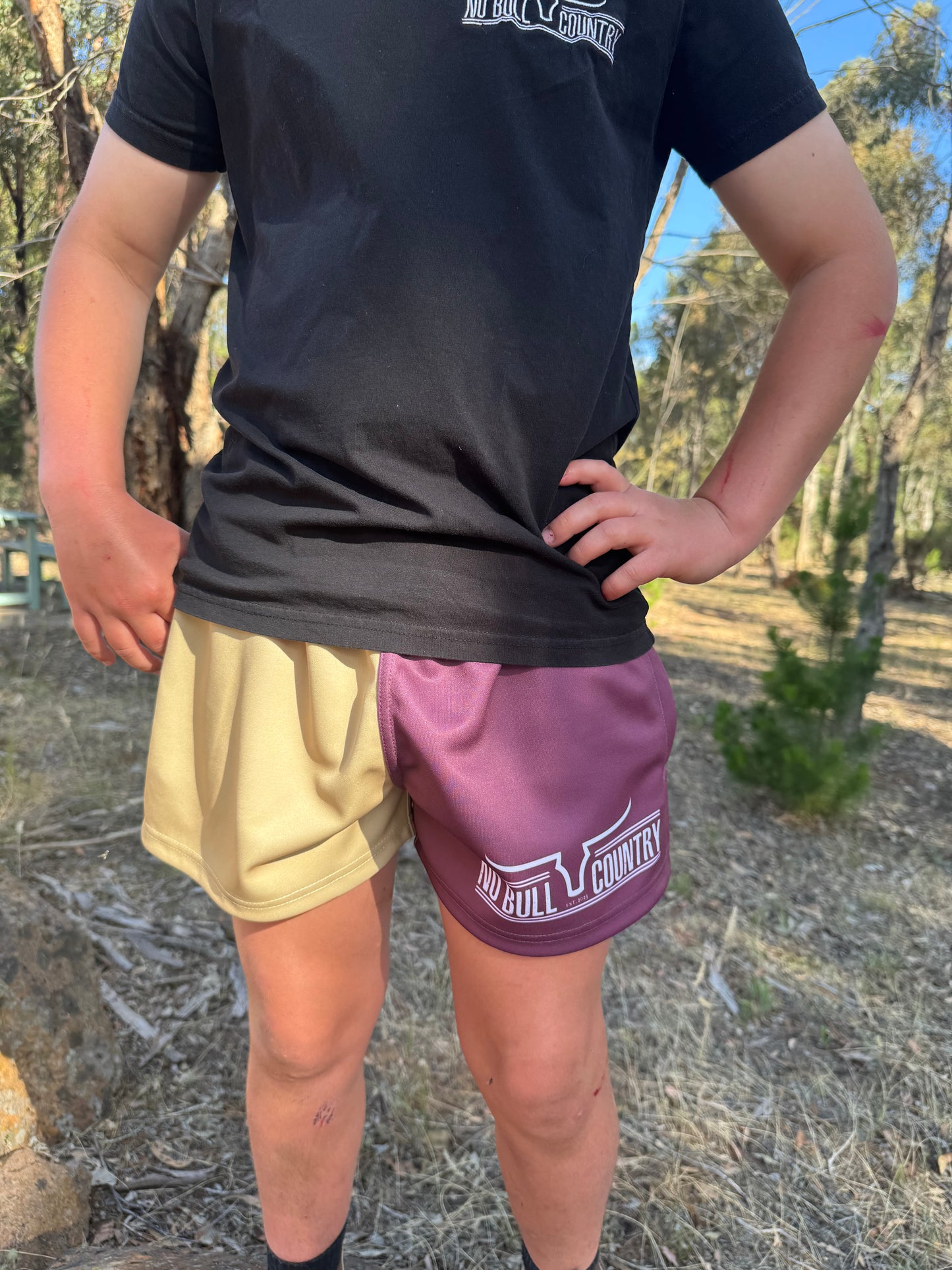 Maroon/Sand Footy Shorts