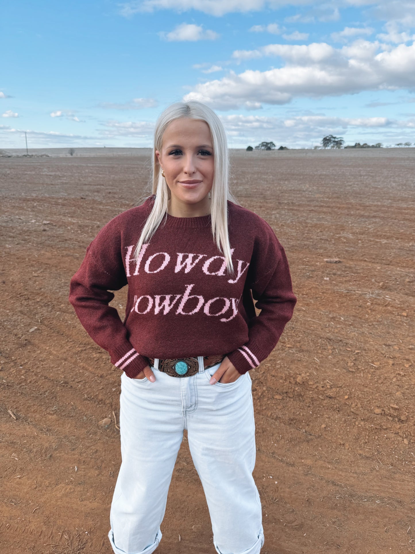 Howdy Cowboy Wine/Pink Knit Jumper