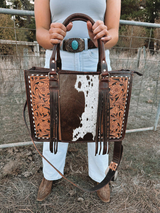 Nelly Tooled/Cowhide Tote Bag