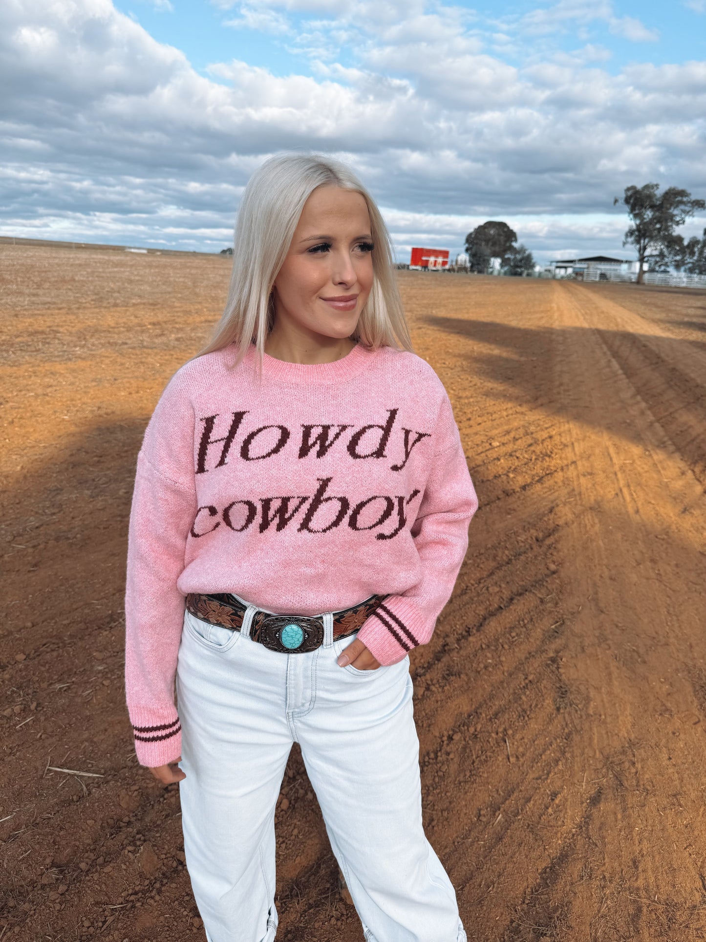Howdy Cowboy Knitted Jumper – Pink