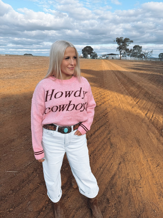 Howdy Cowboy Knitted Jumper – Pink
