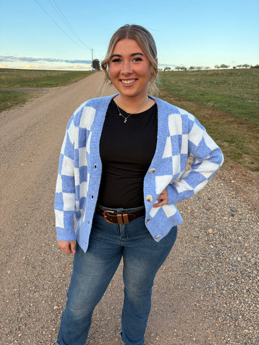 Bessie Blue Checked Cardigan