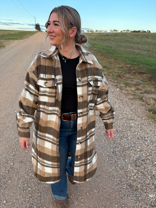 Avery Shacket Brown & Tan