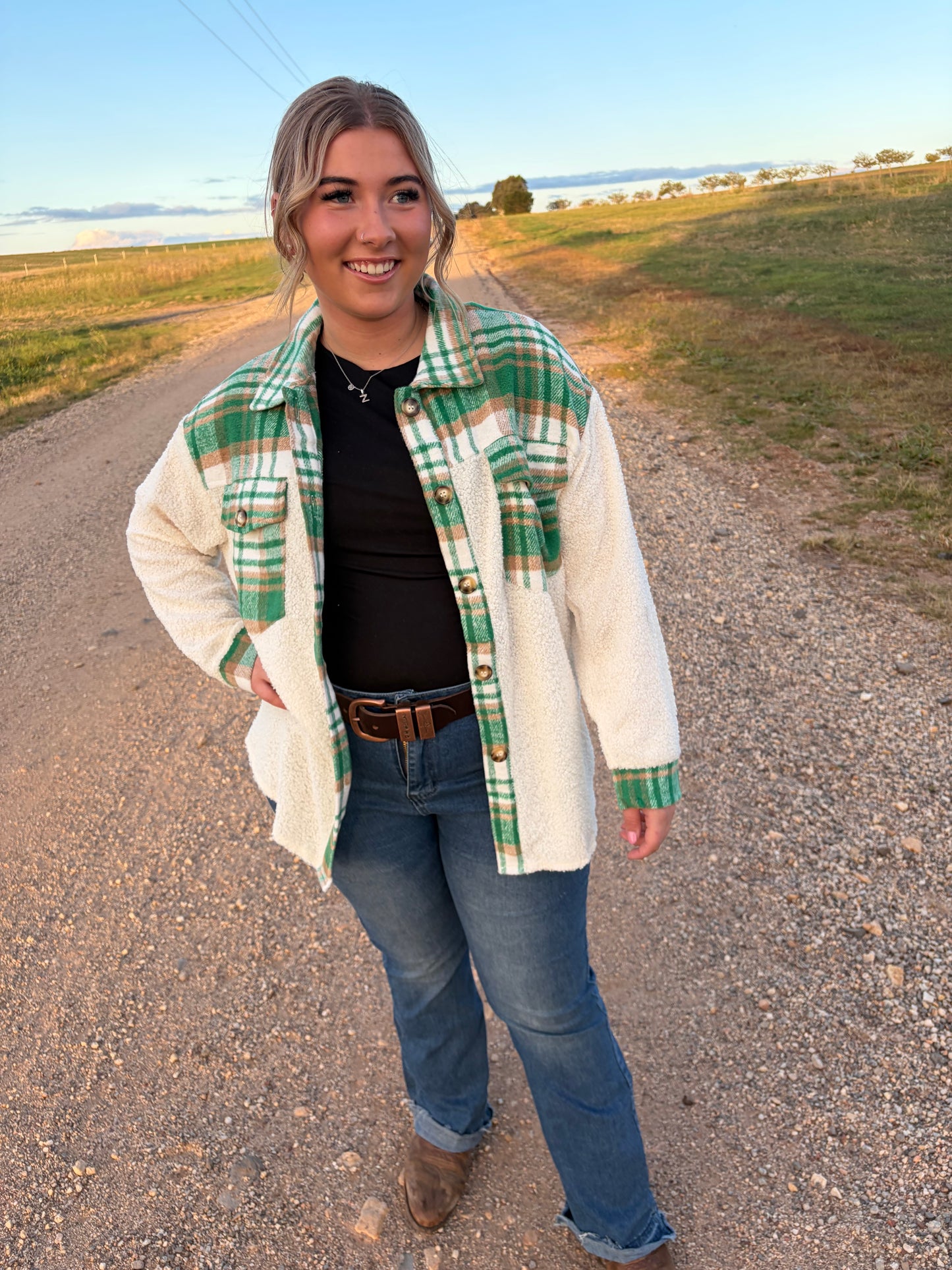 Piper Green Checked Shacket