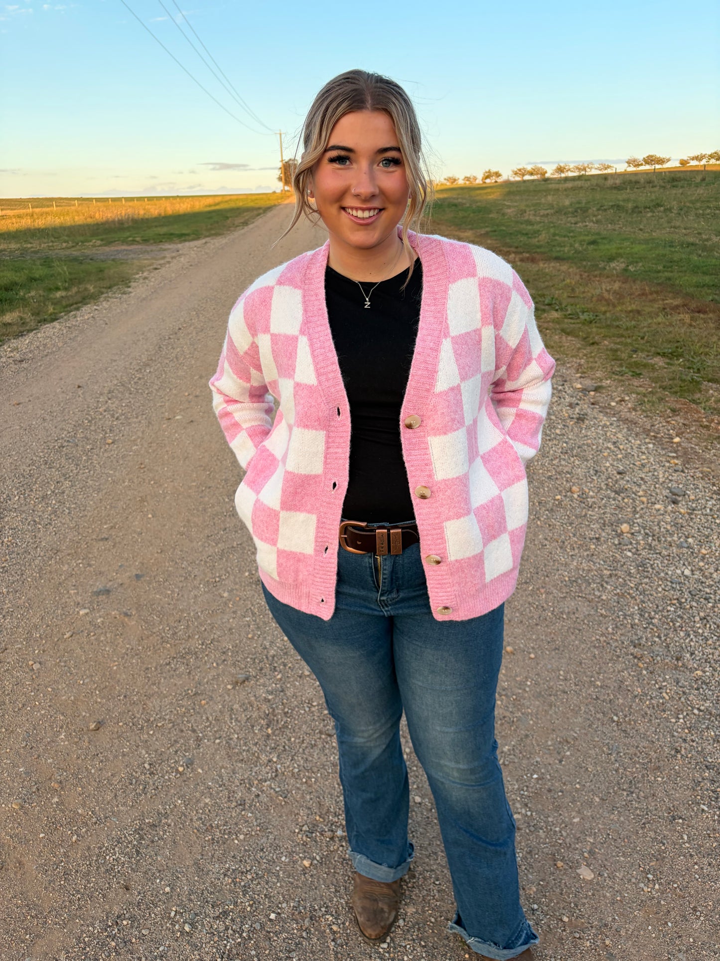 Bessie Pink Checked Cardigan