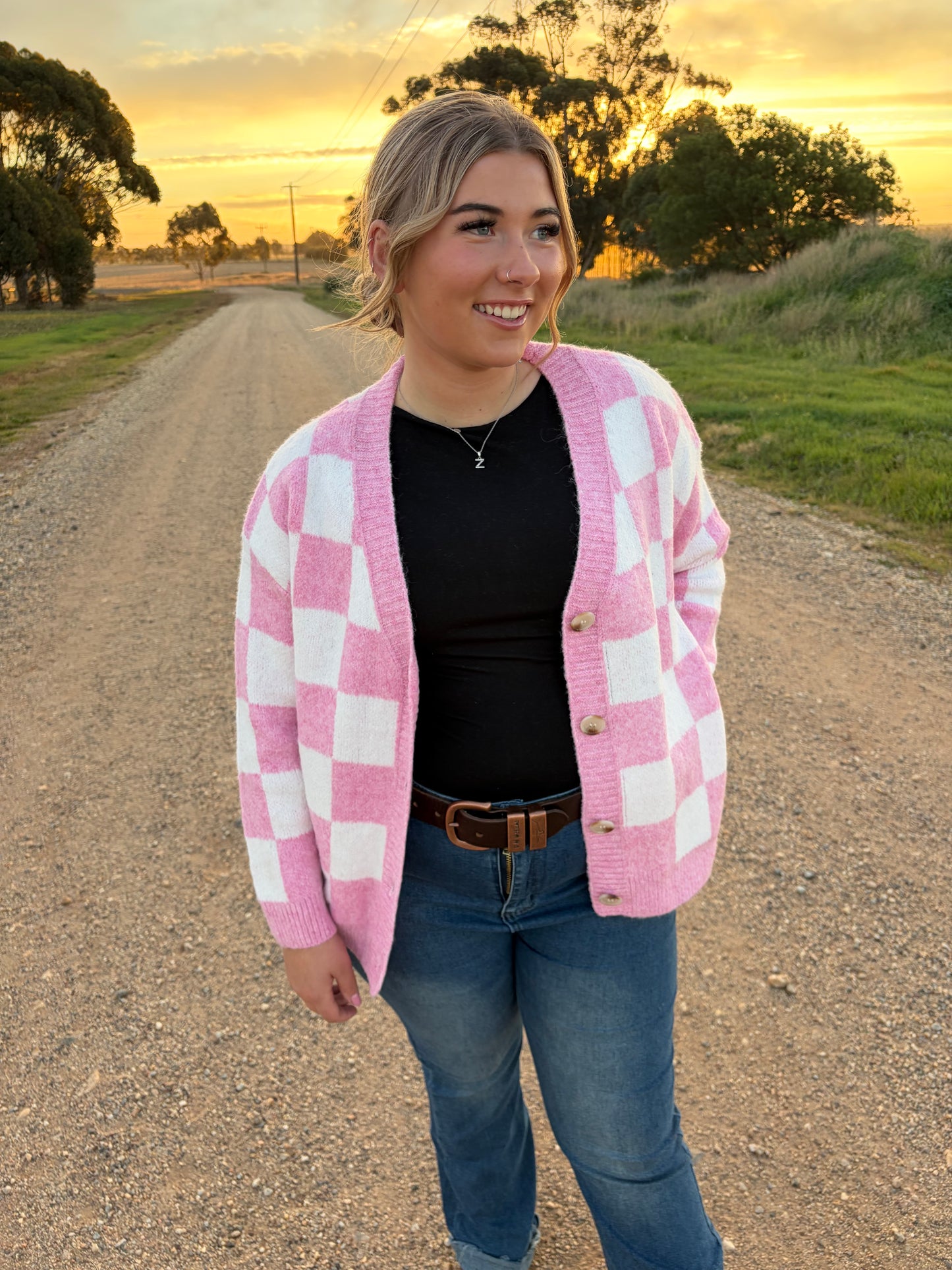 Bessie Pink Checked Cardigan