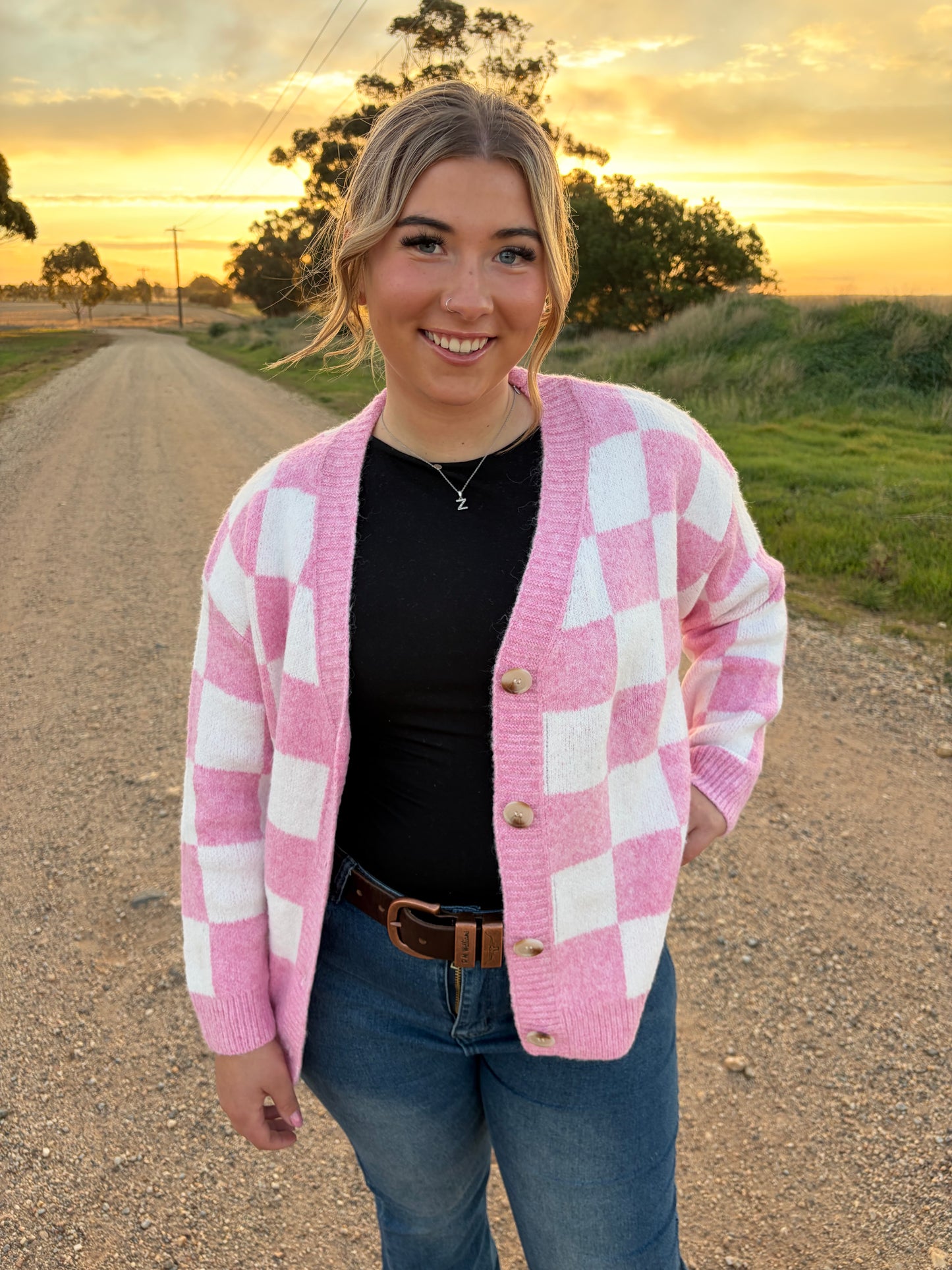 Bessie Pink Checked Cardigan