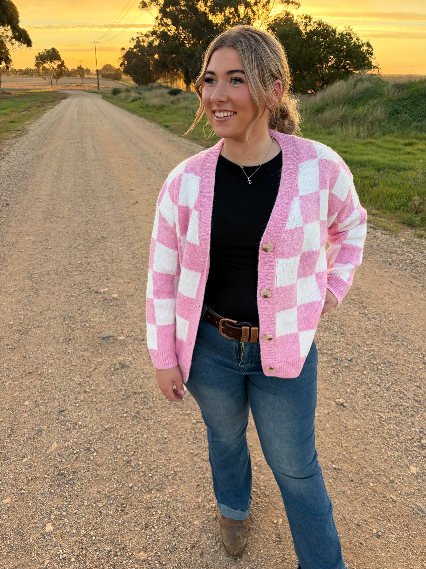 Bessie Pink Checked Cardigan