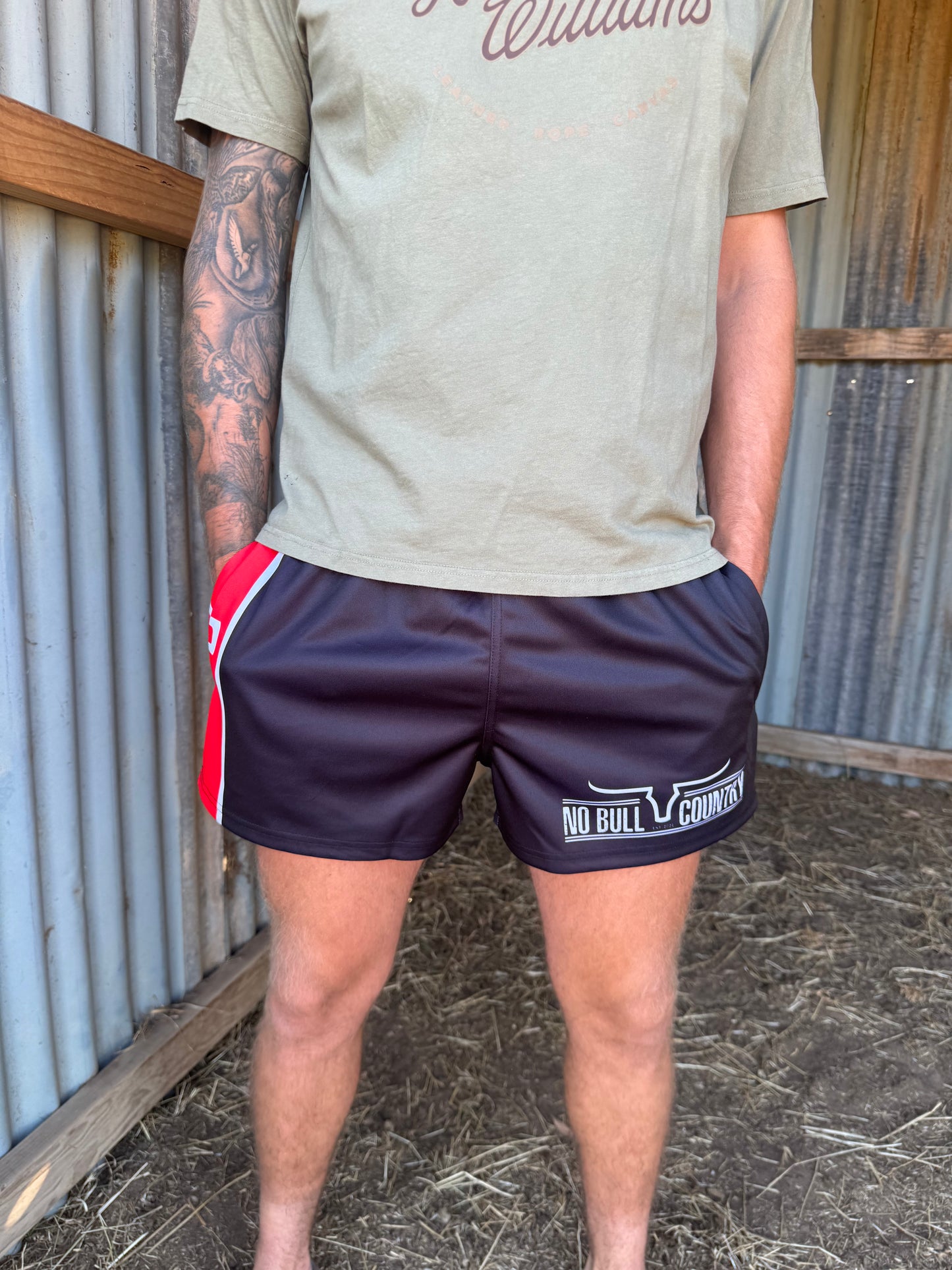 Moolort Footy Shorts Red/Black White