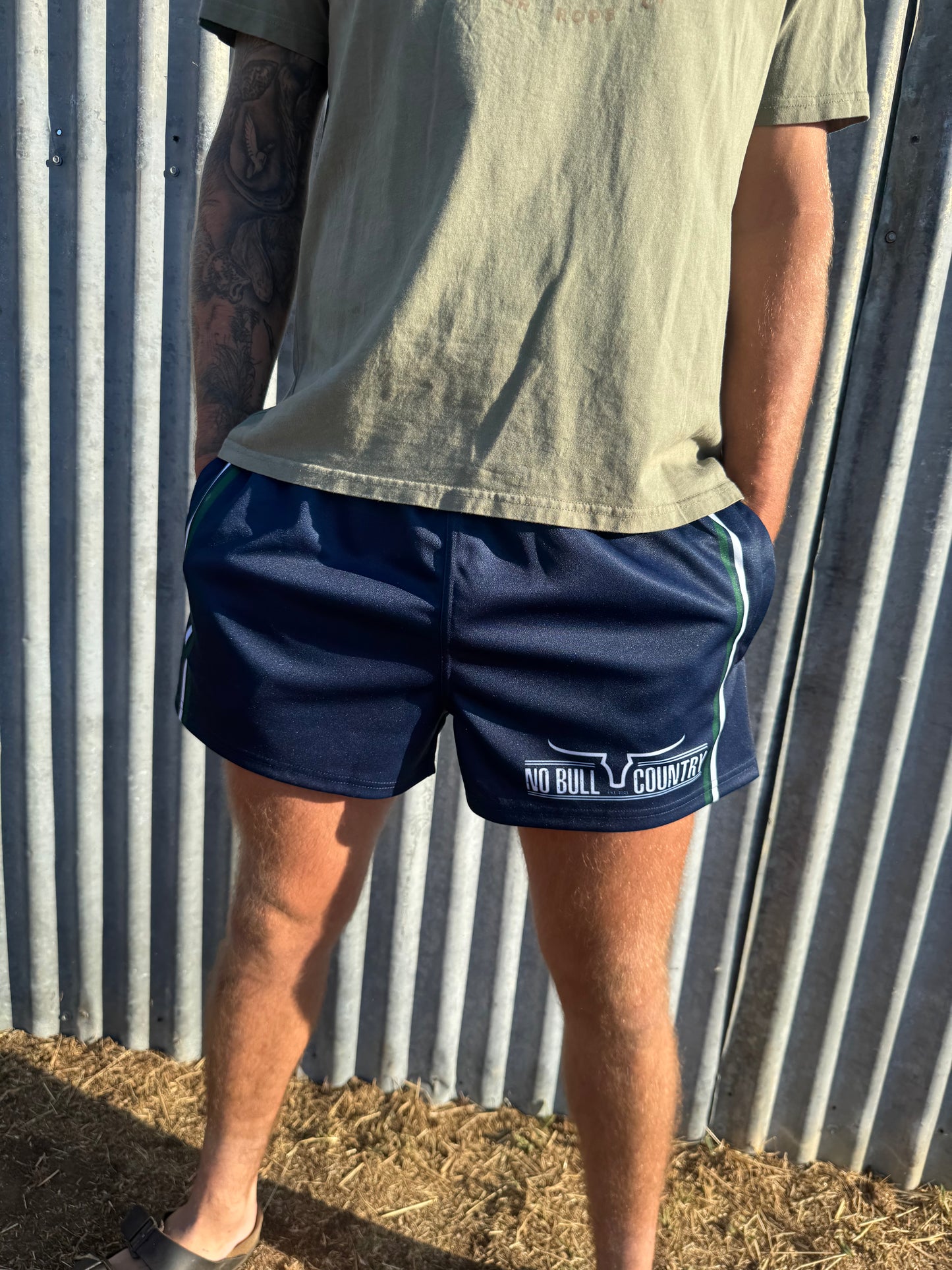 Moolort Footy Shorts Navy Striped