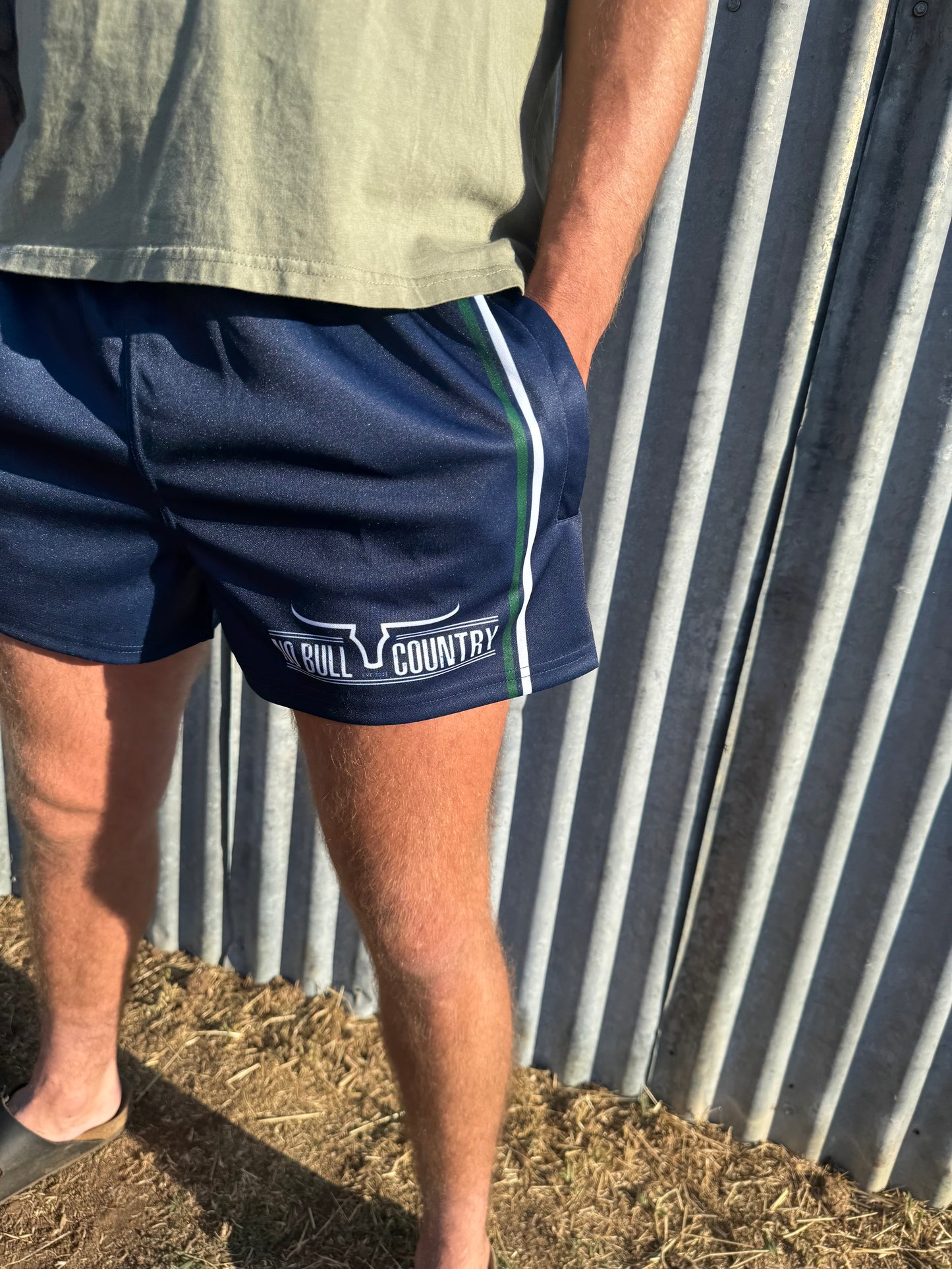 Moolort Footy Shorts Navy Striped