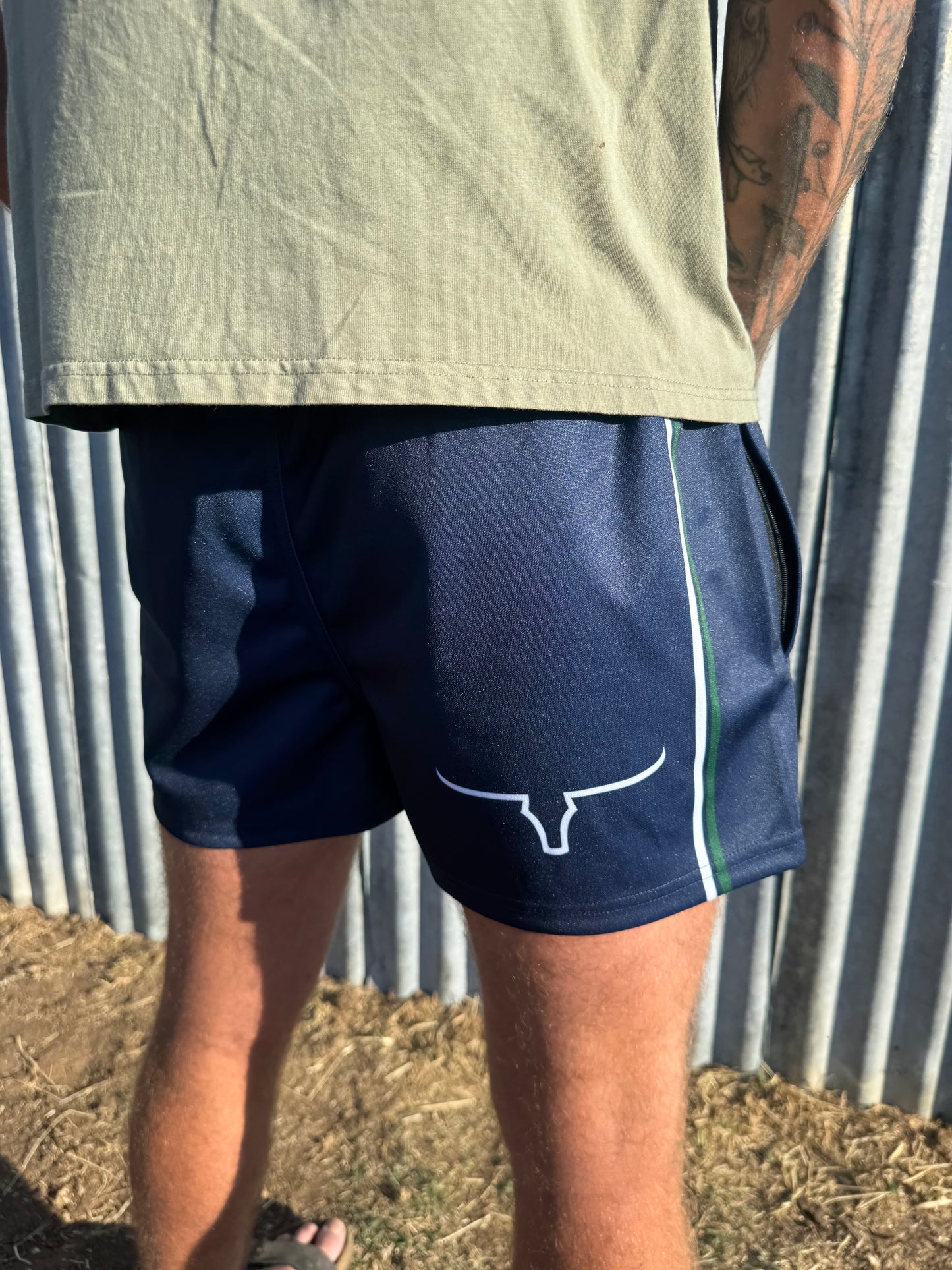 Moolort Footy Shorts Navy Striped