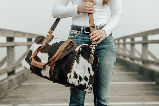 Ava Travel Bag - Brown/White Cowhide