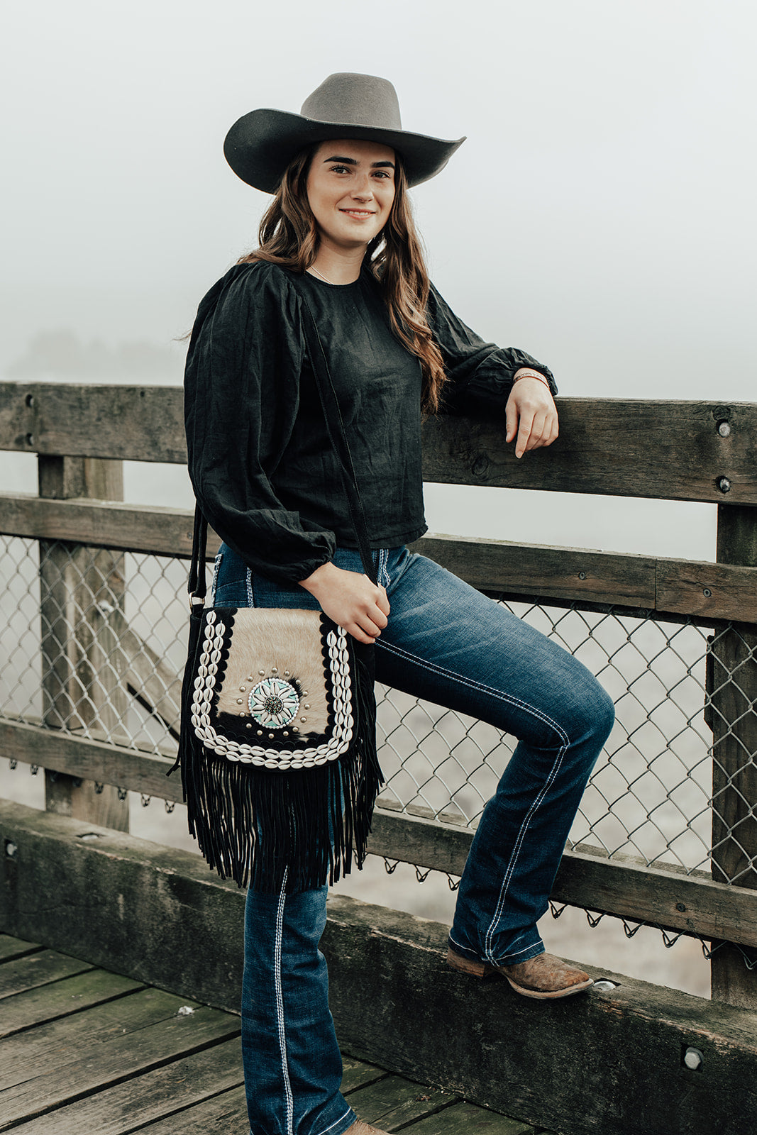 Harlow Shell Suede & Cowhide Tassel Bag SB132