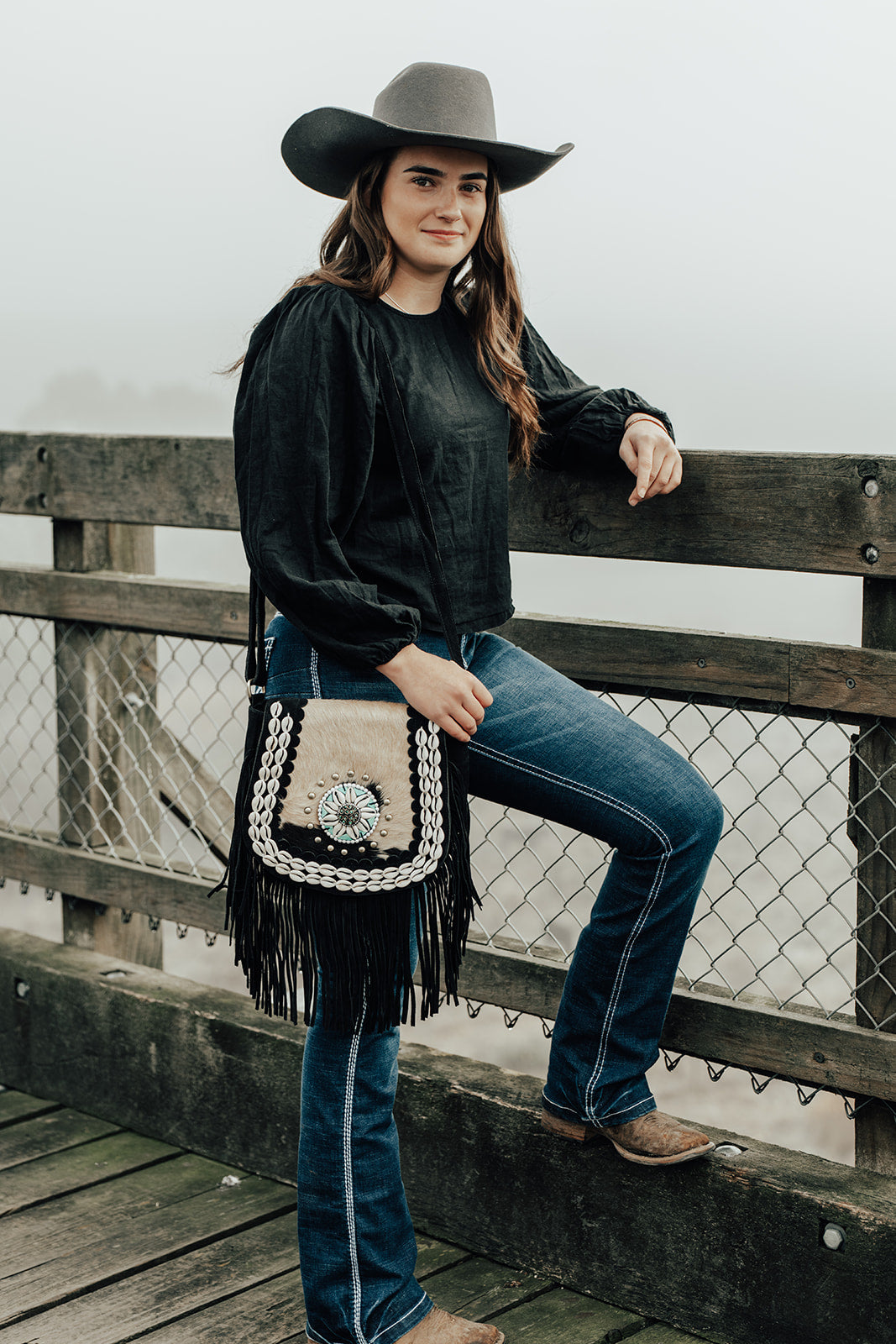 Harlow Shell Suede & Cowhide Tassel Bag SB132