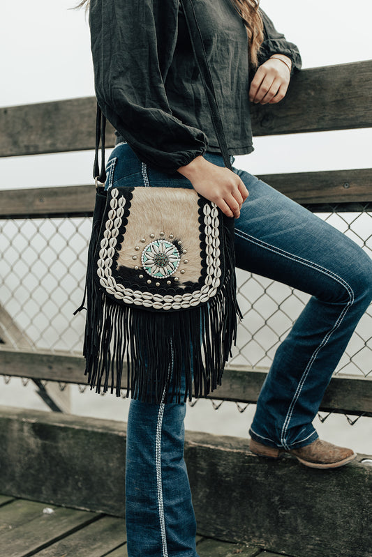 Harlow Shell Suede & Cowhide Tassel Bag