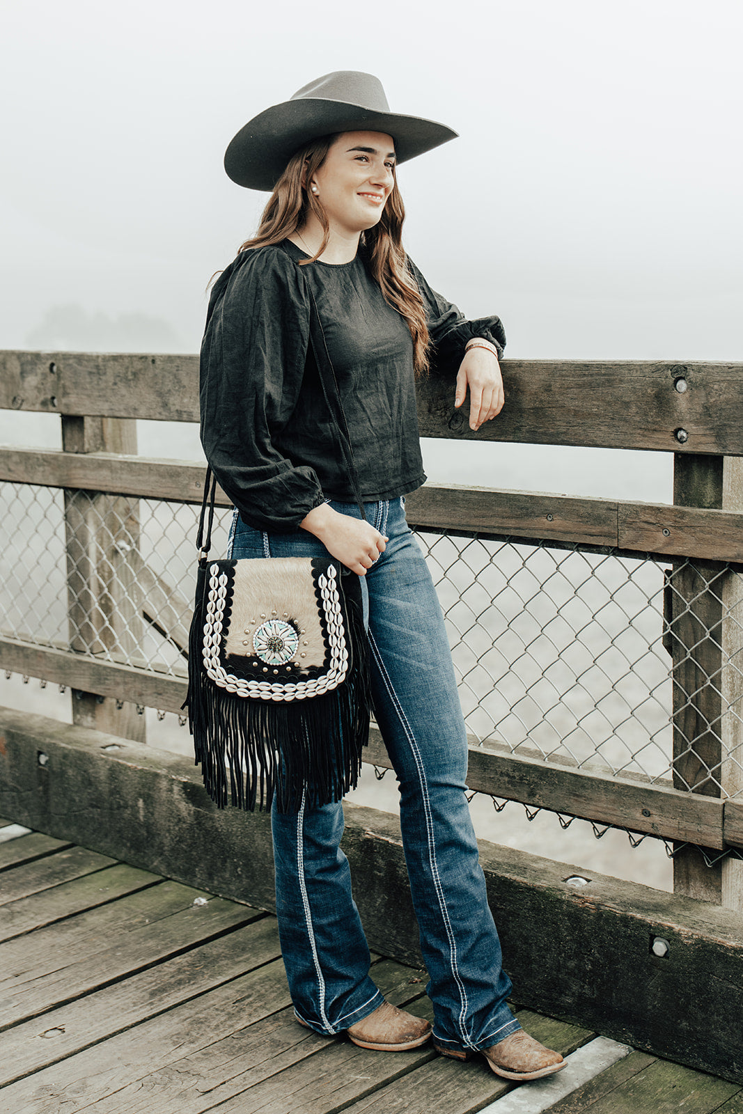 Harlow Shell Suede & Cowhide Tassel Bag SB132