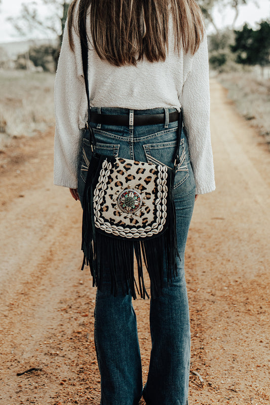 Harlow Leopard Print Suede Tassel Bags
