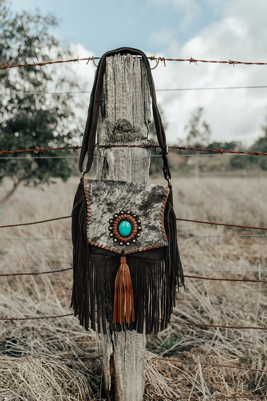 Savannah Grey/ Black with Dark Brown Suede Tassel Bag